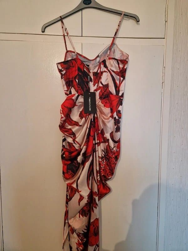 PrettyLittleThing PLT mutifloral ruched satin corset dress