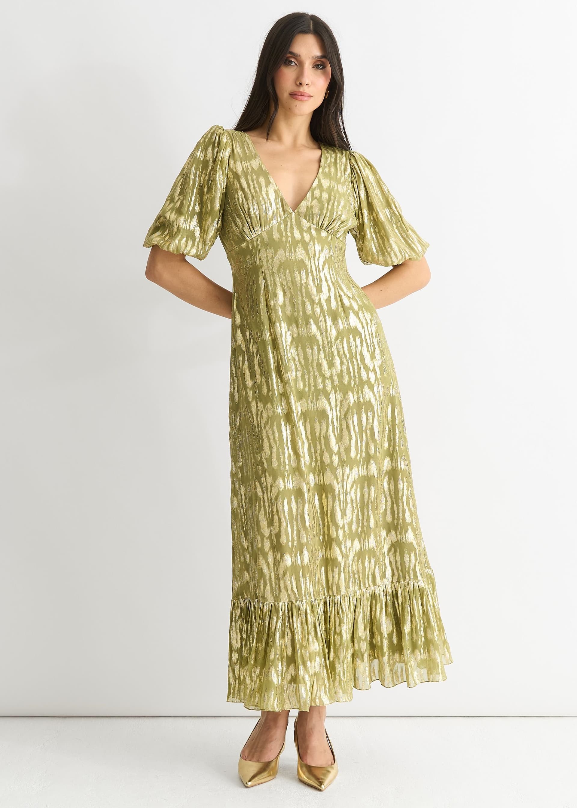 Gini London Gini London Women's Green Viscose Animal Jacquard Occasion Midi dress