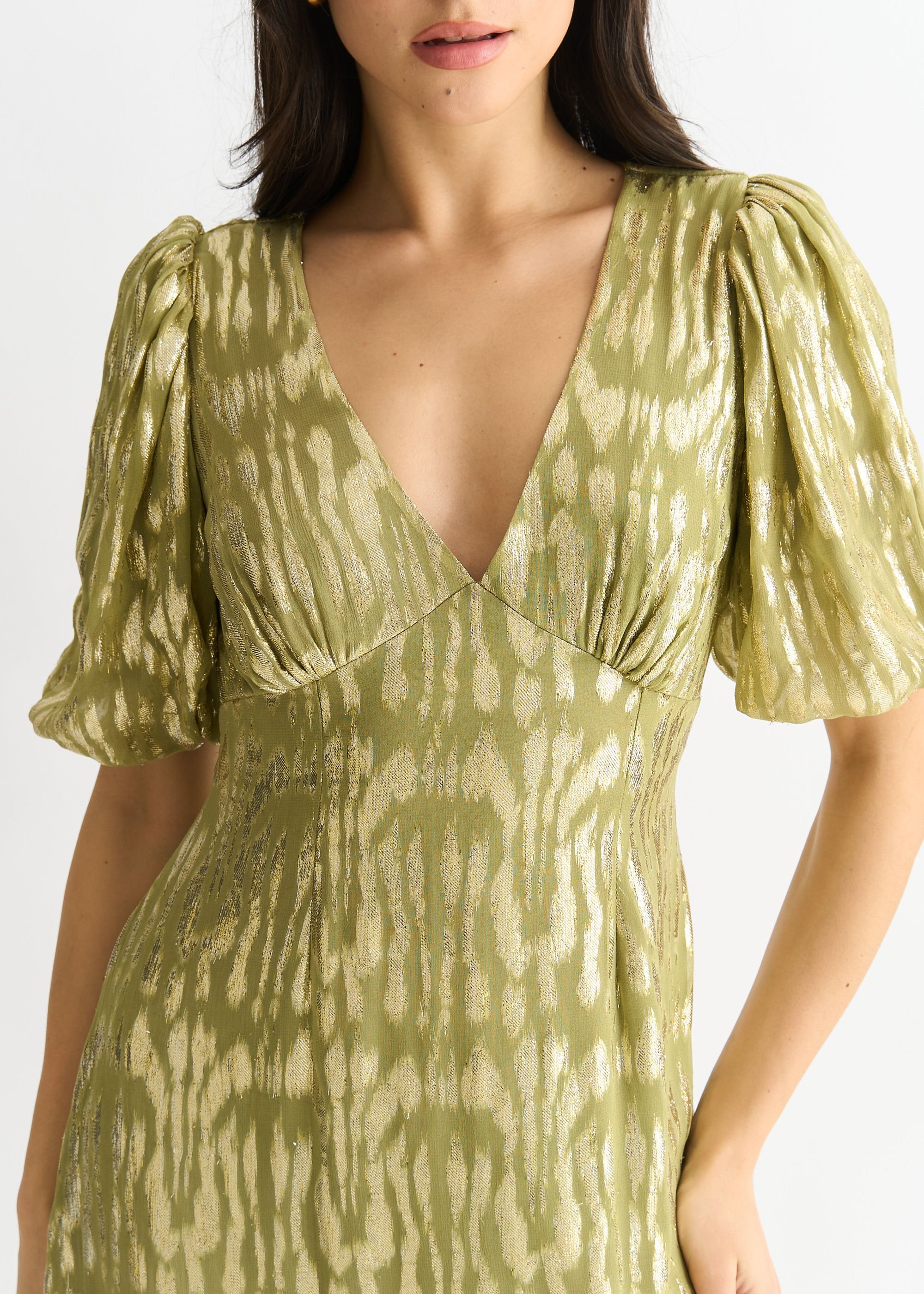 Gini London Gini London Women's Green Viscose Animal Jacquard Occasion Midi dress - 2