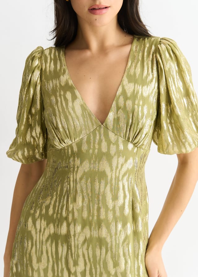 Gini London Gini London Women's Green Viscose Animal Jacquard Occasion Midi dress - 2