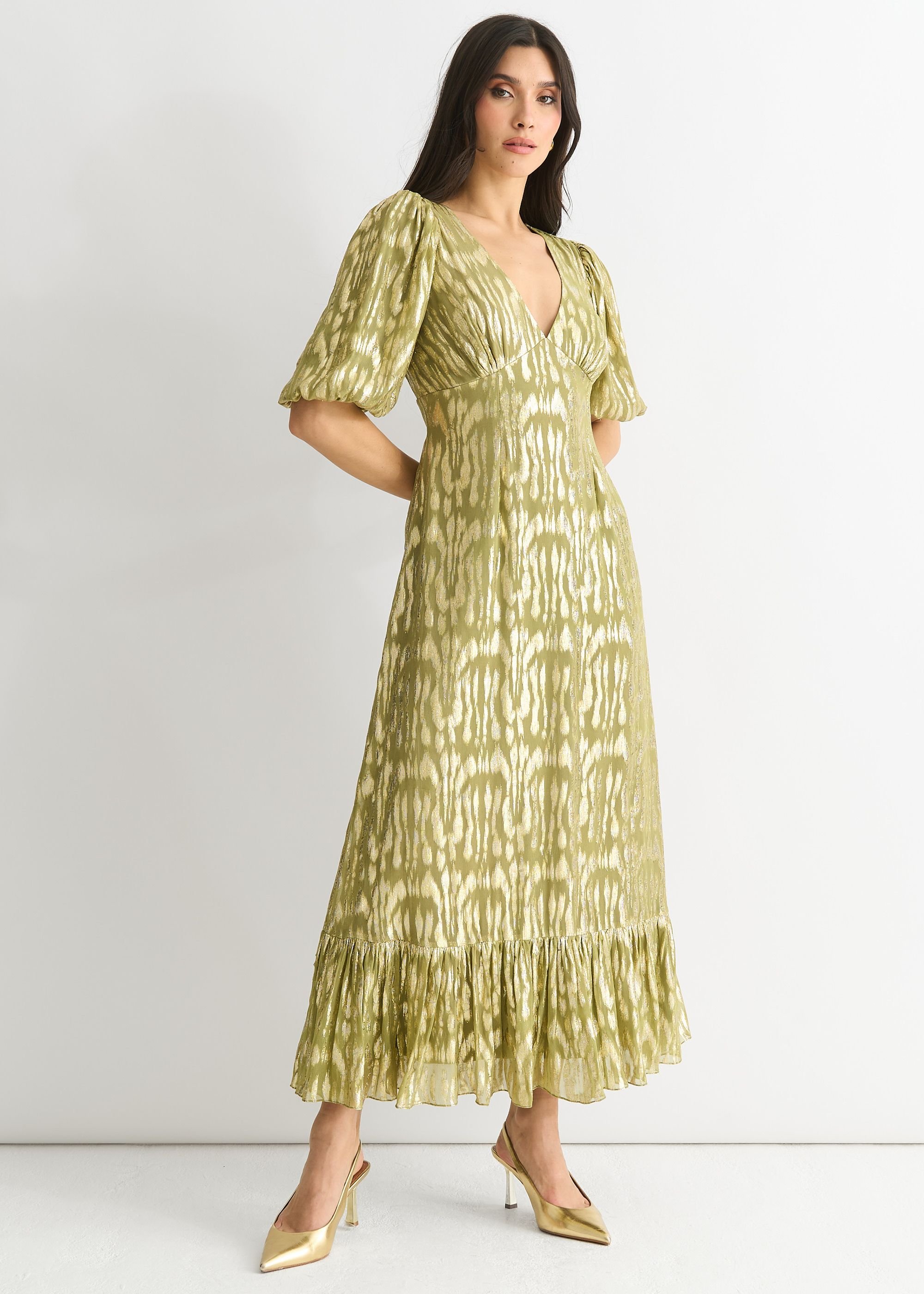 Gini London Gini London Women's Green Viscose Animal Jacquard Occasion Midi dress - 3