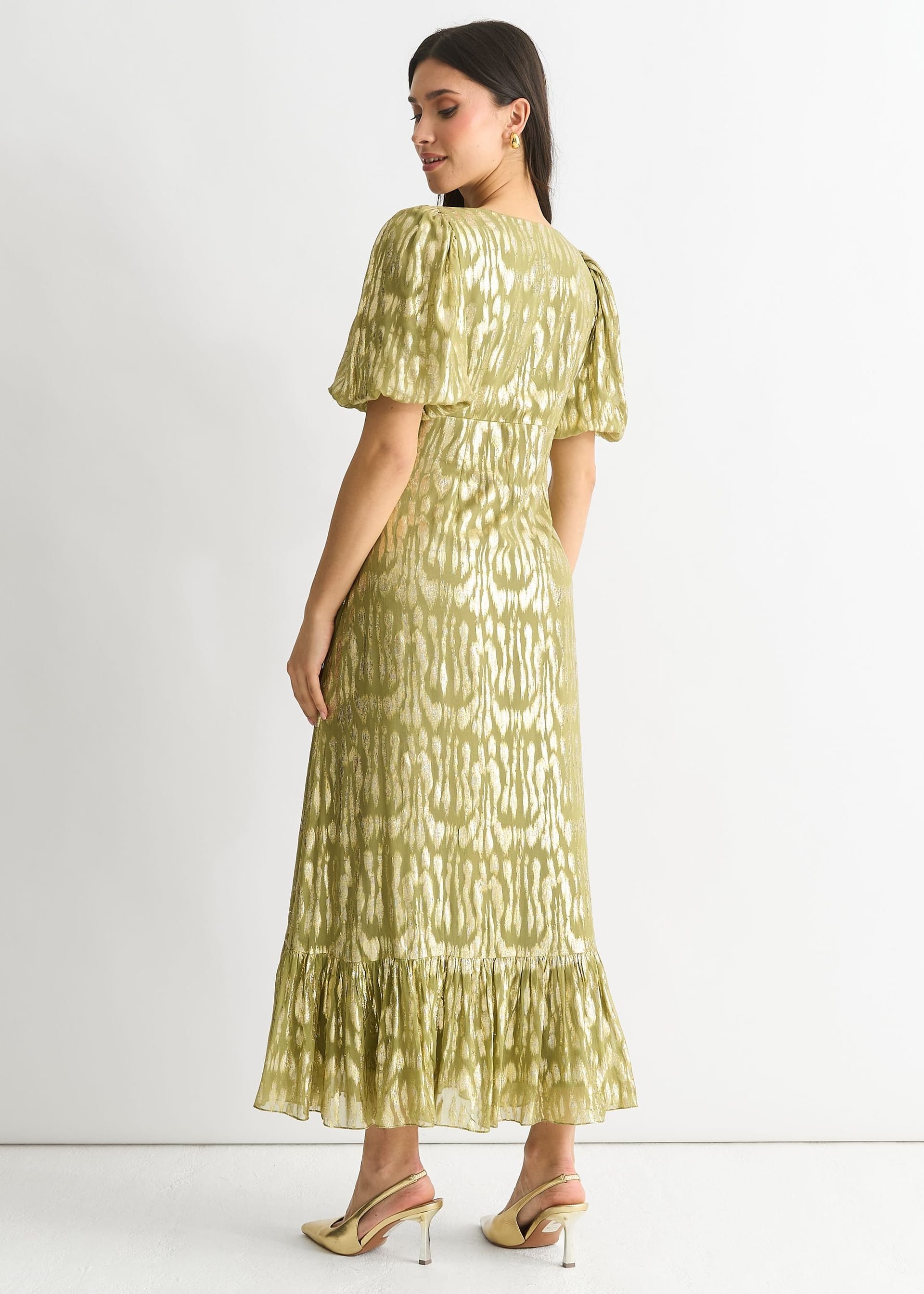 Gini London Gini London Women's Green Viscose Animal Jacquard Occasion Midi dress - 4