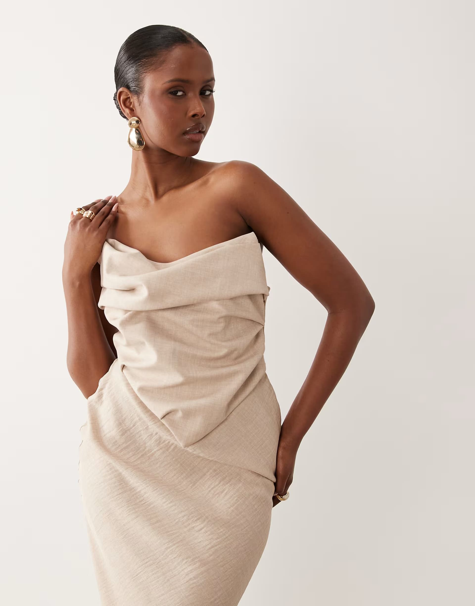 ASOS ASOS DESIGN draped bodice structured bandeau midi dress
