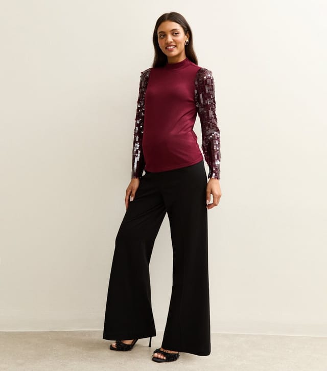 New Look Women's Maternity Burgundy Soft Touch Sequin Sleeve Top New Look - 3