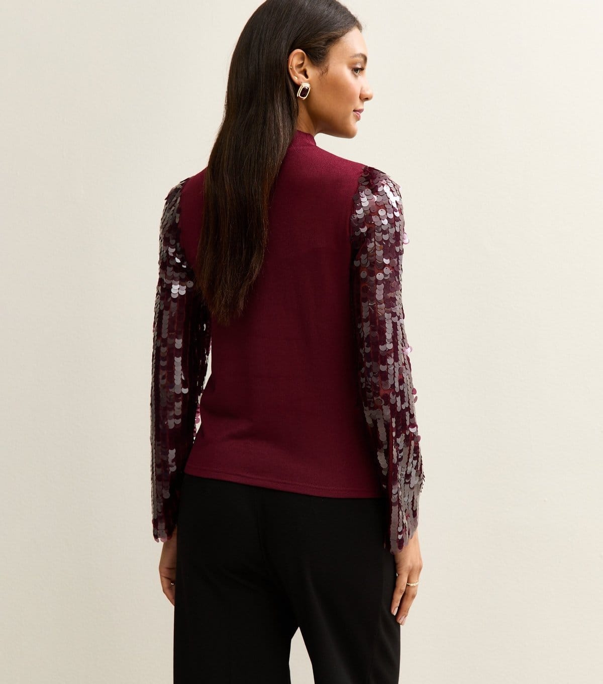 New Look Women's Maternity Burgundy Soft Touch Sequin Sleeve Top New Look - 4