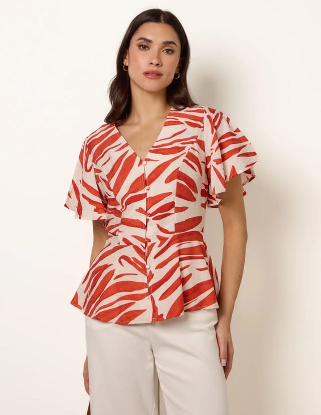 Blue Vanilla Top with Brushstroke Leaf Print - 2