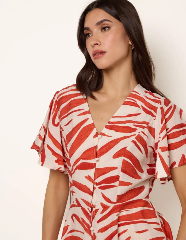 Blue Vanilla Top with Brushstroke Leaf Print - 3