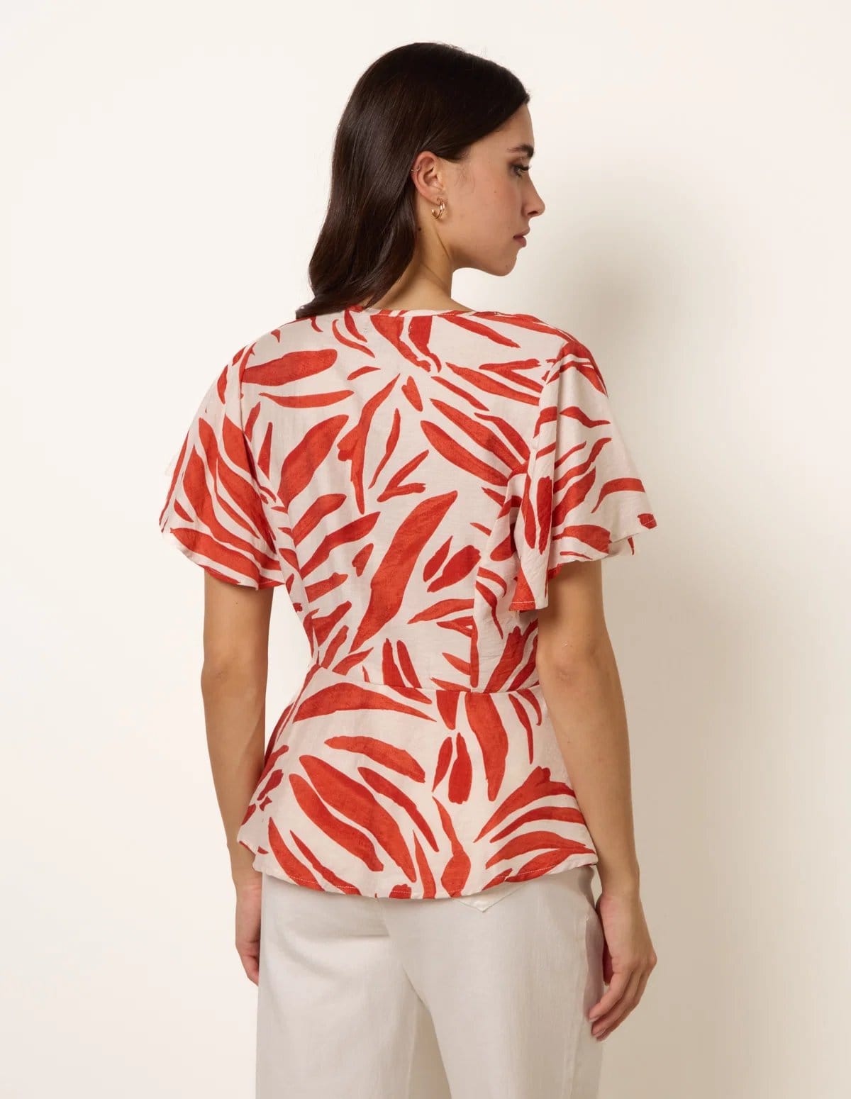 Blue Vanilla Top with Brushstroke Leaf Print - 4