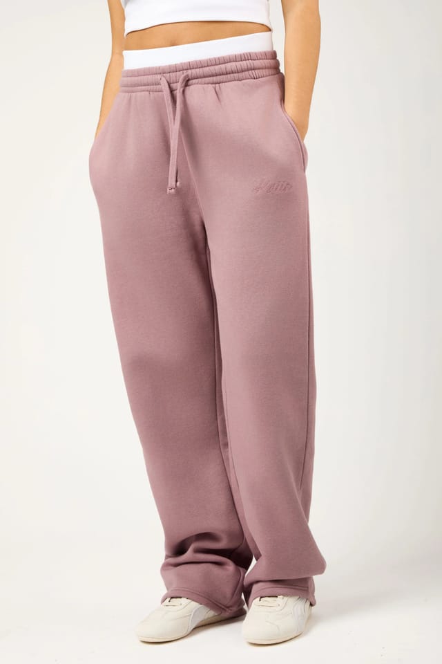 Kaiia Kaiia Script Logo Exposed Waistband Wide Leg Joggers Rosewood - 3