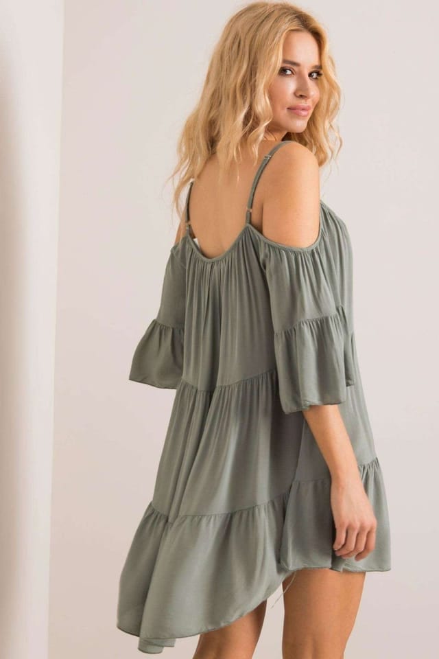 Love Lace Love Lace Women's Summer Asymmetrical Frill Tie Neck Dress Style 165879 in Green - 3