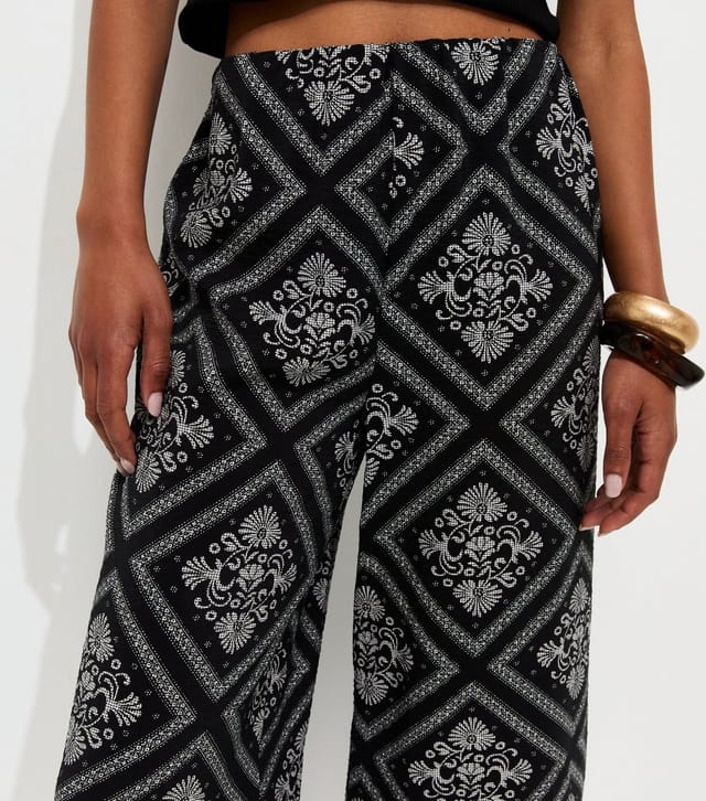 New Look Women's Black Tile Print Wide Leg Cropped Trousers New Look - 2