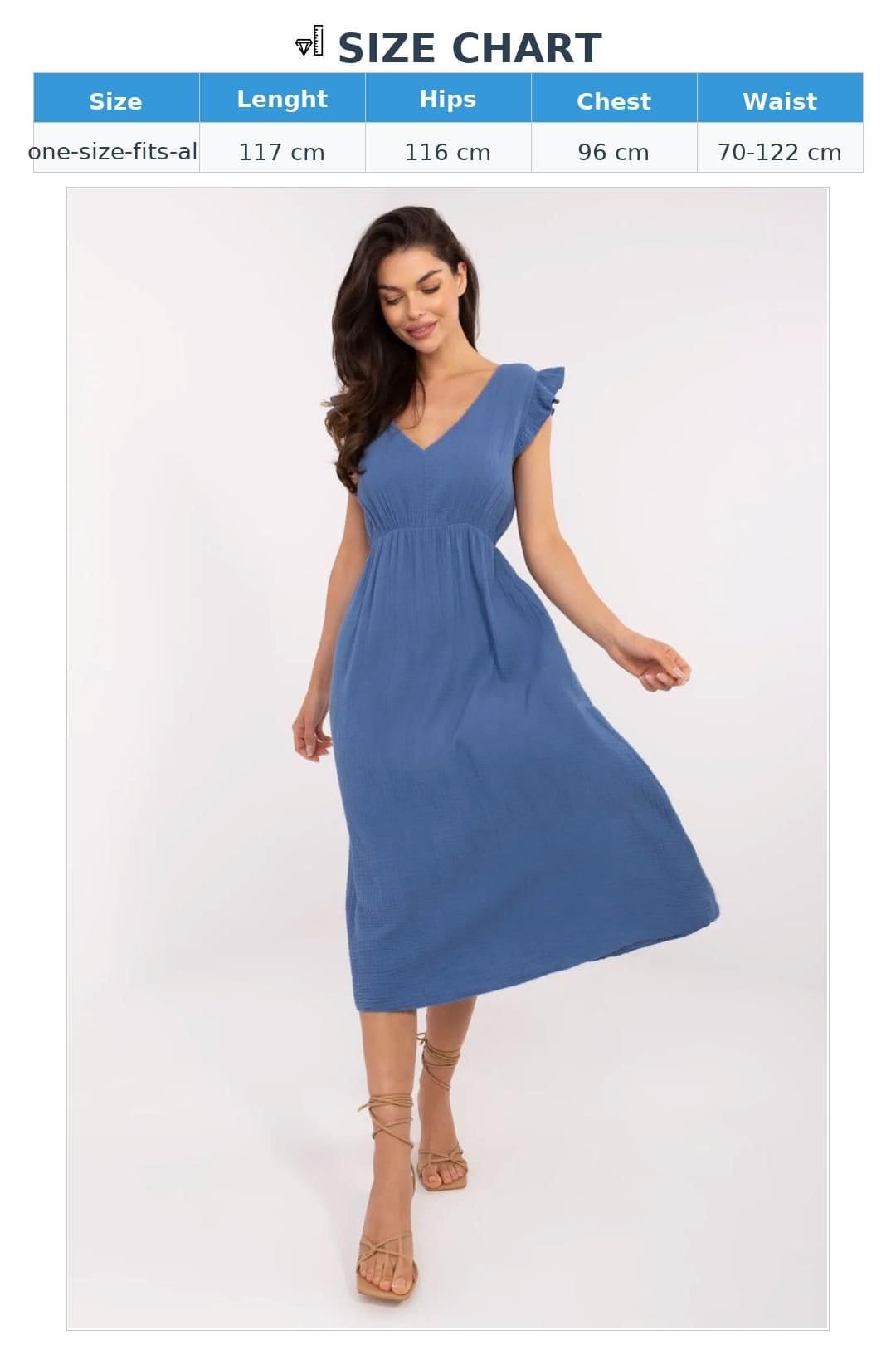 Love Lace Love Lace Women's Cotton Muslin Midi Dress With Tie Back in Blue - 4