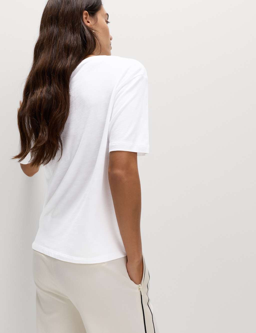 Marks & Spencer M&S Cotton Modal Relaxed T-Shirt Soft White - 3