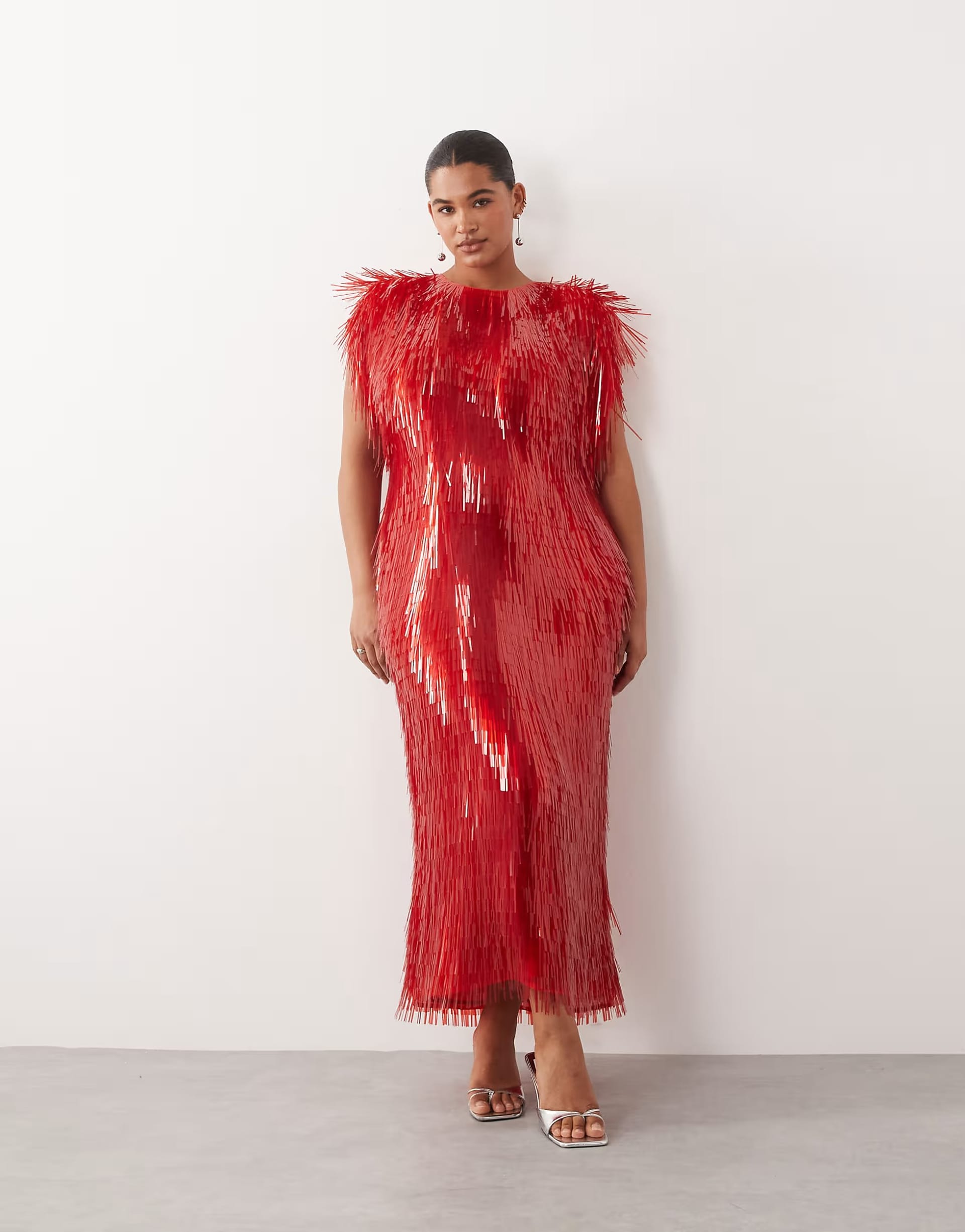 ASOS Red Sequin Maxi Dress with Strong Shoulders