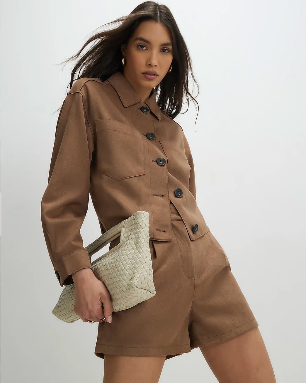 River Island River Island Womens Beige Faux Suede Overshirt