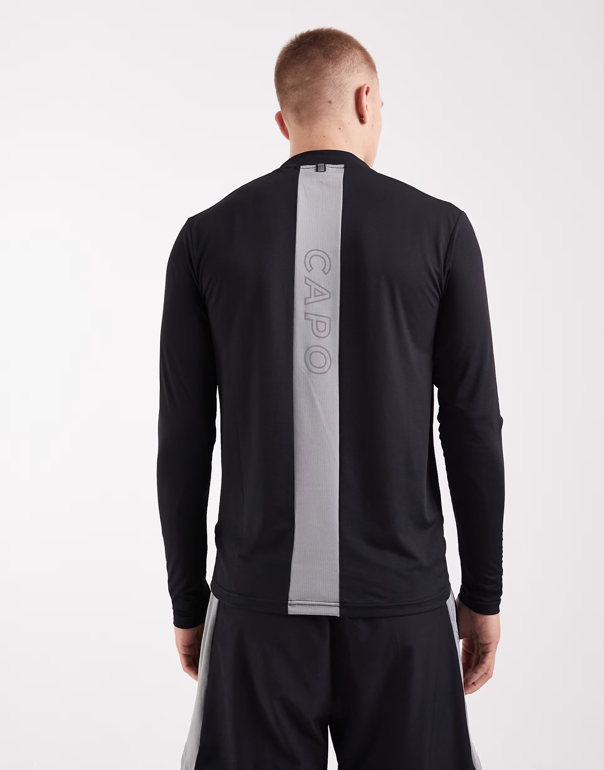 ASOS CAPO active performance quarter zip long sleeve back print t-shirt in black - 1