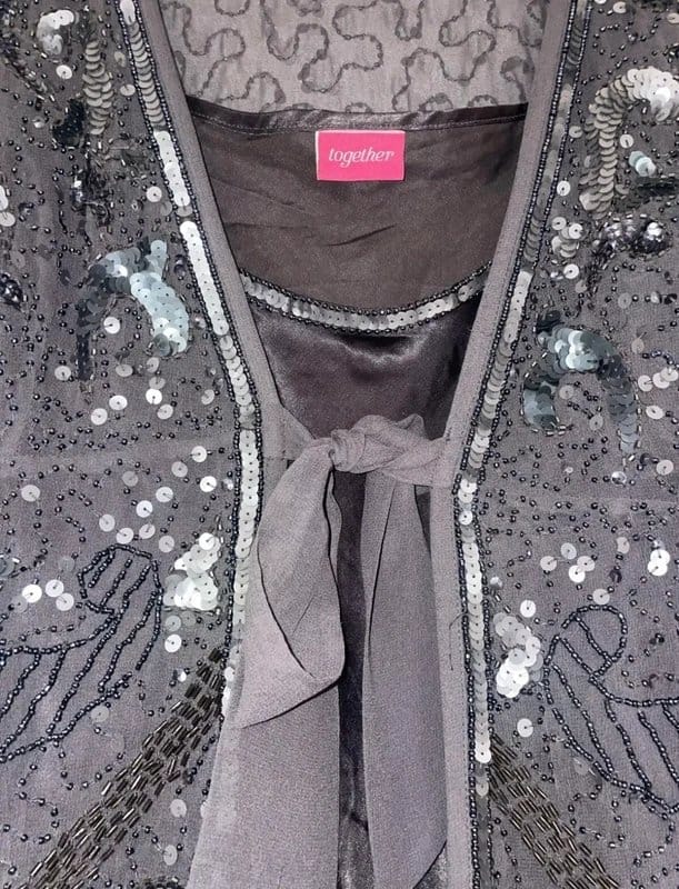 Together Together Grey Embellished Beaded 2 Piece Blouse Set Plus Size 18 Occasion Party festive - 1