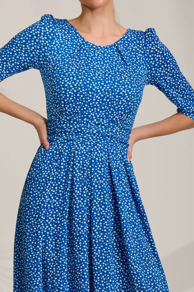 Jolie Moi Jolie Moi Women's Sleeve Printed Jersey Midi Dress in Blue - 3