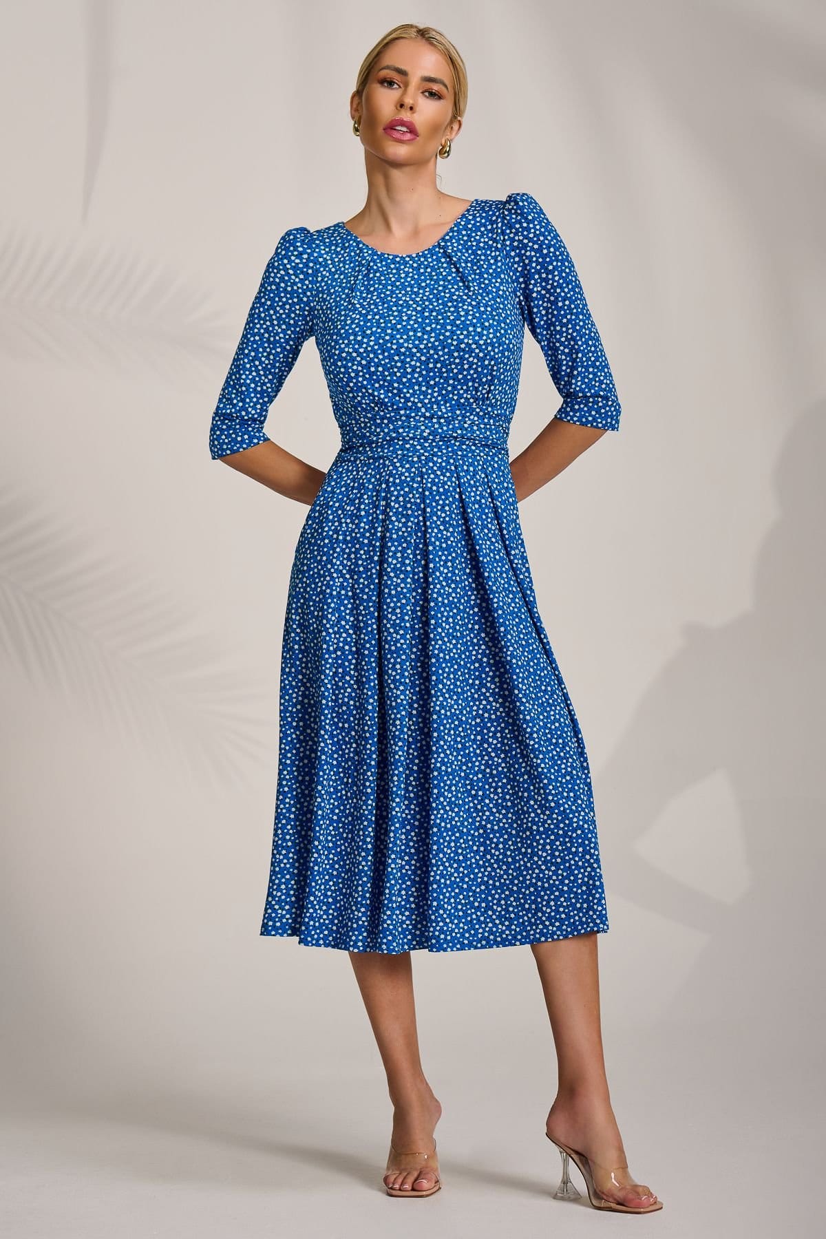 Jolie Moi Jolie Moi Women's Sleeve Printed Jersey Midi Dress in Blue - 4