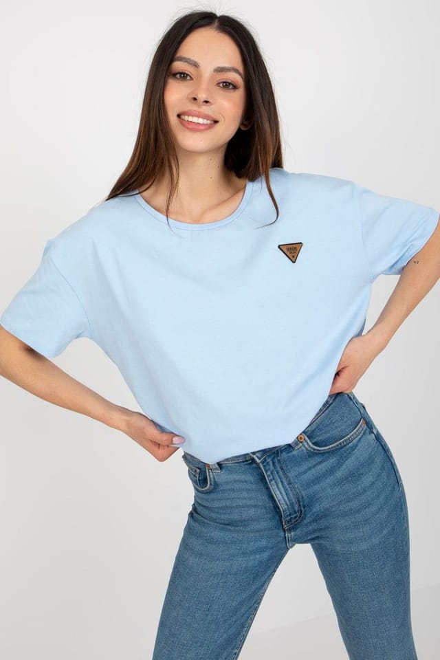 Love Lace Love Lace Women's Short Sleeve Round Neck Patch Blouse in Blue - 2