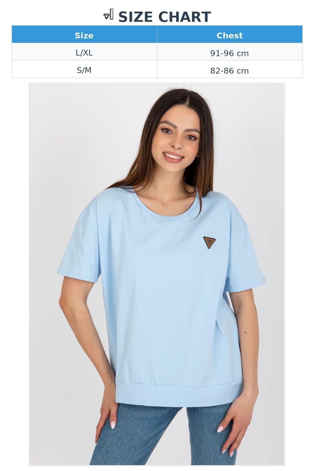 Love Lace Love Lace Women's Short Sleeve Round Neck Patch Blouse in Blue - 4