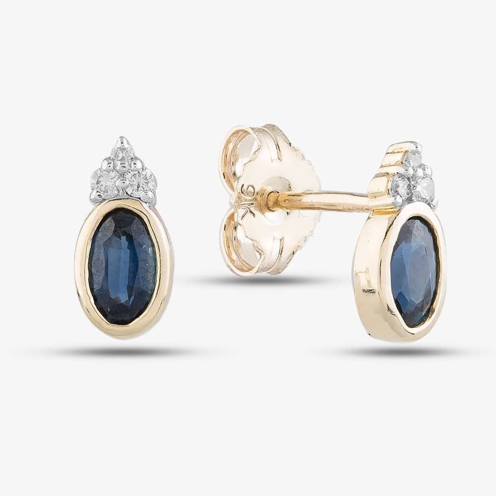 T.H.Baker T.H.Baker Blue Sapphire & Diamond Stud Earrings in Yellow Gold