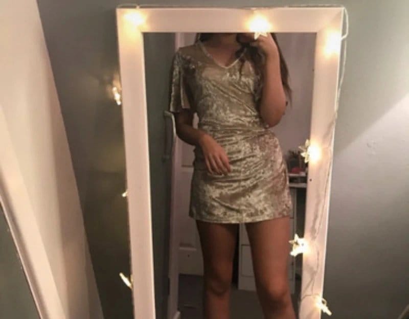 ASOS Gold Crushed Velvet T-Shirt Dress – Size 8