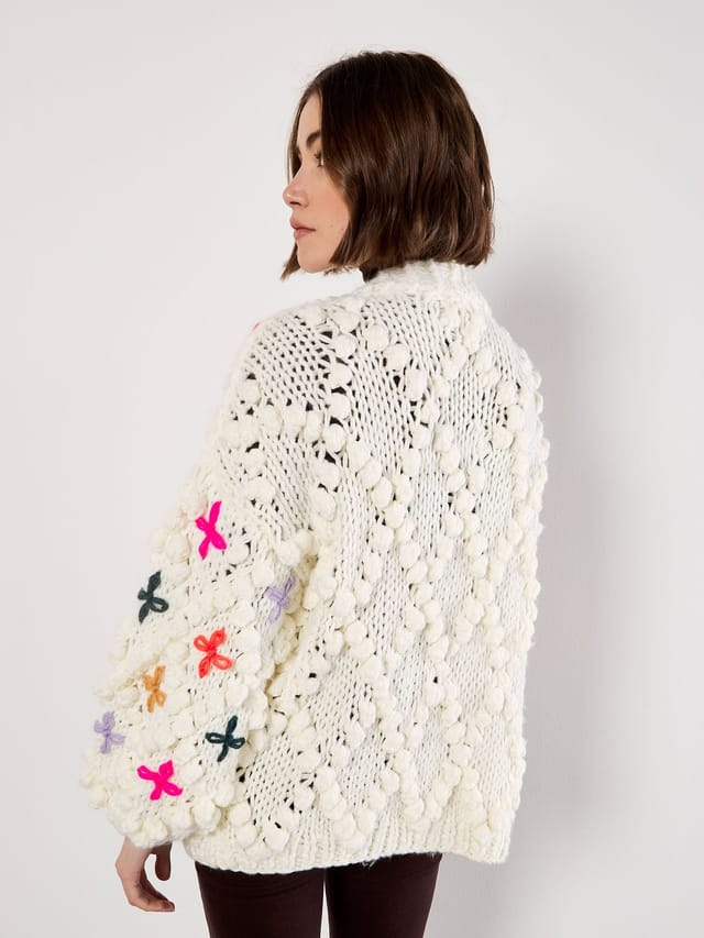 Apricot Apricot Women's Chunky Knit 3D Flower Cardigan in Cream - 3