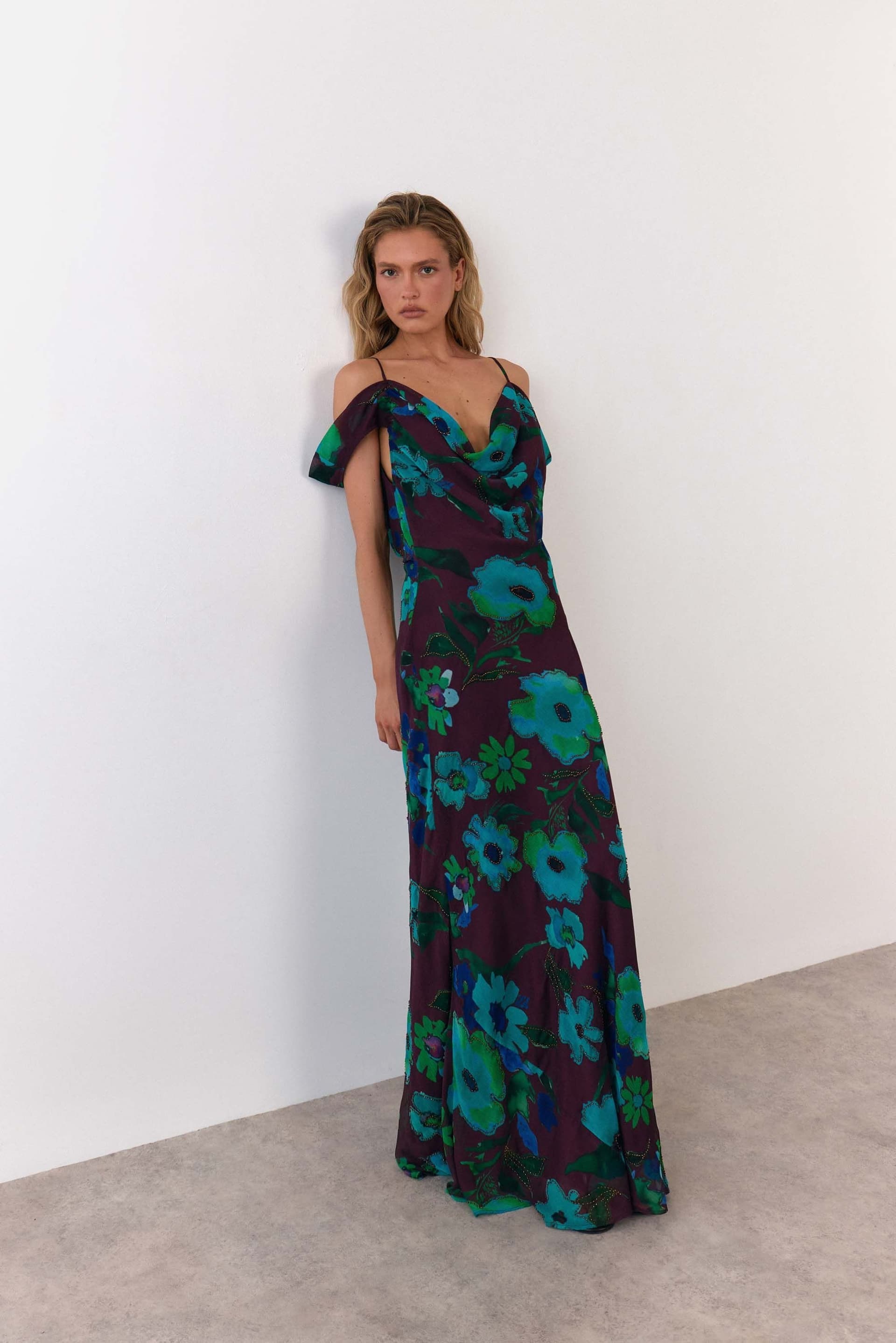 Warehouse Warehouse Women's Premium Dispersed Floral Beaded Maxi Dress