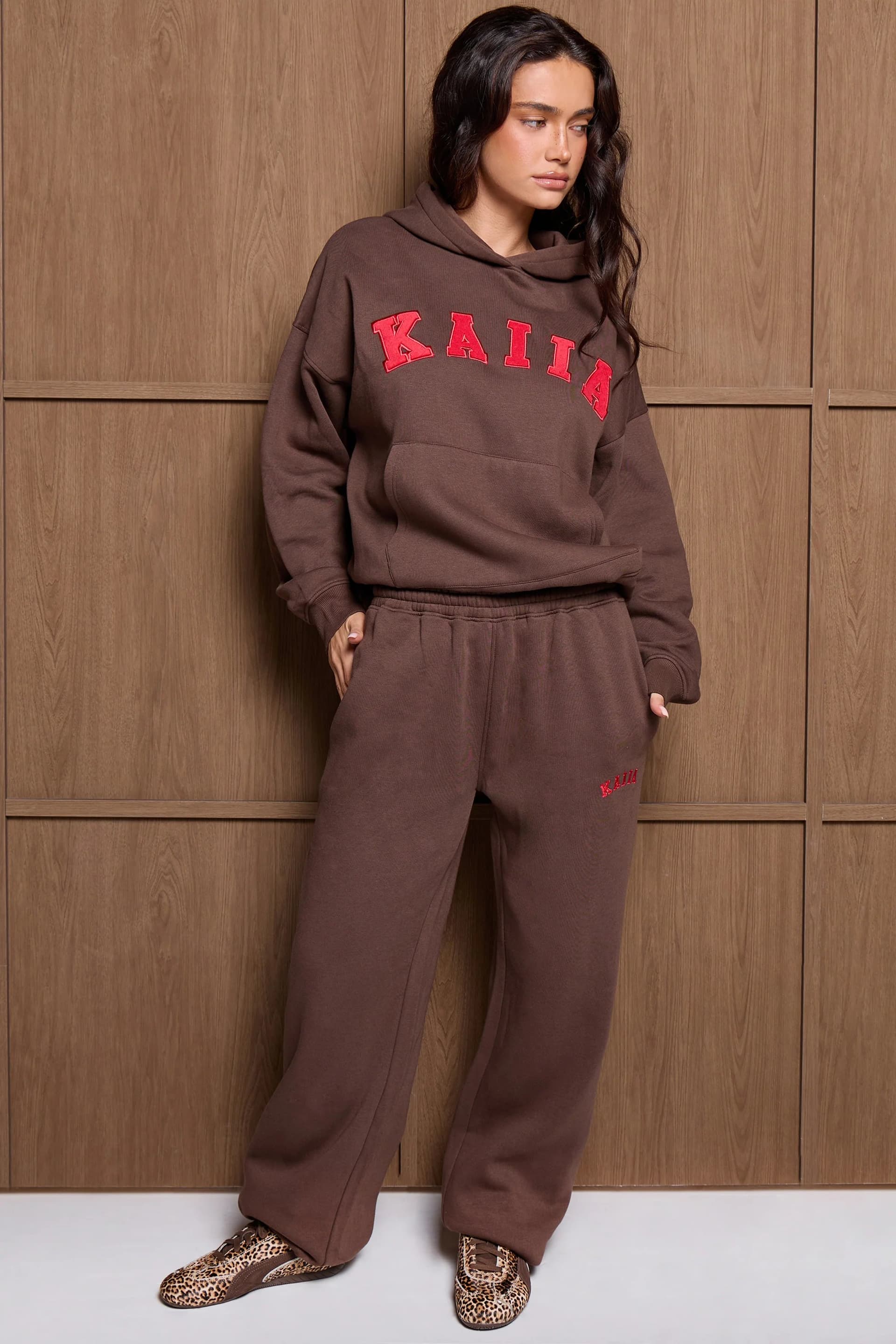 Kaiia Kaiia Logo Wide Leg Joggers Brown & Red