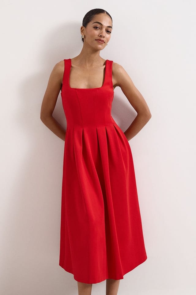 Phase Eight Phase Eight Women's Petite Katie Pleated A-Line Dress in Red - 3