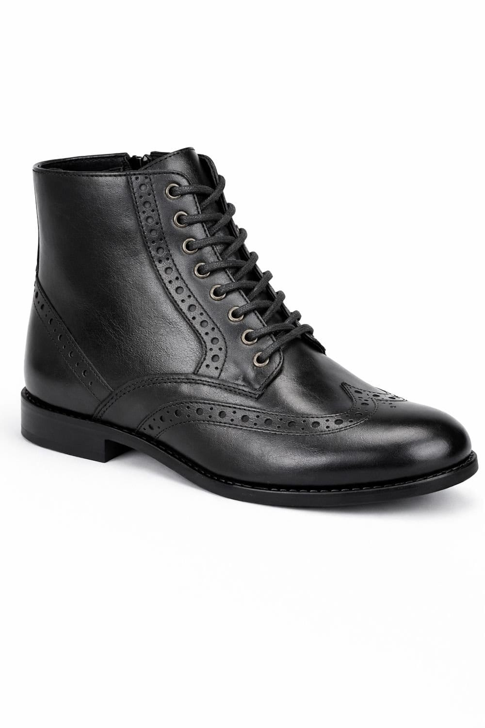 Spot On Spot On Women's Lace Up Ankle Boot with Brogue Detailing in Black - 1