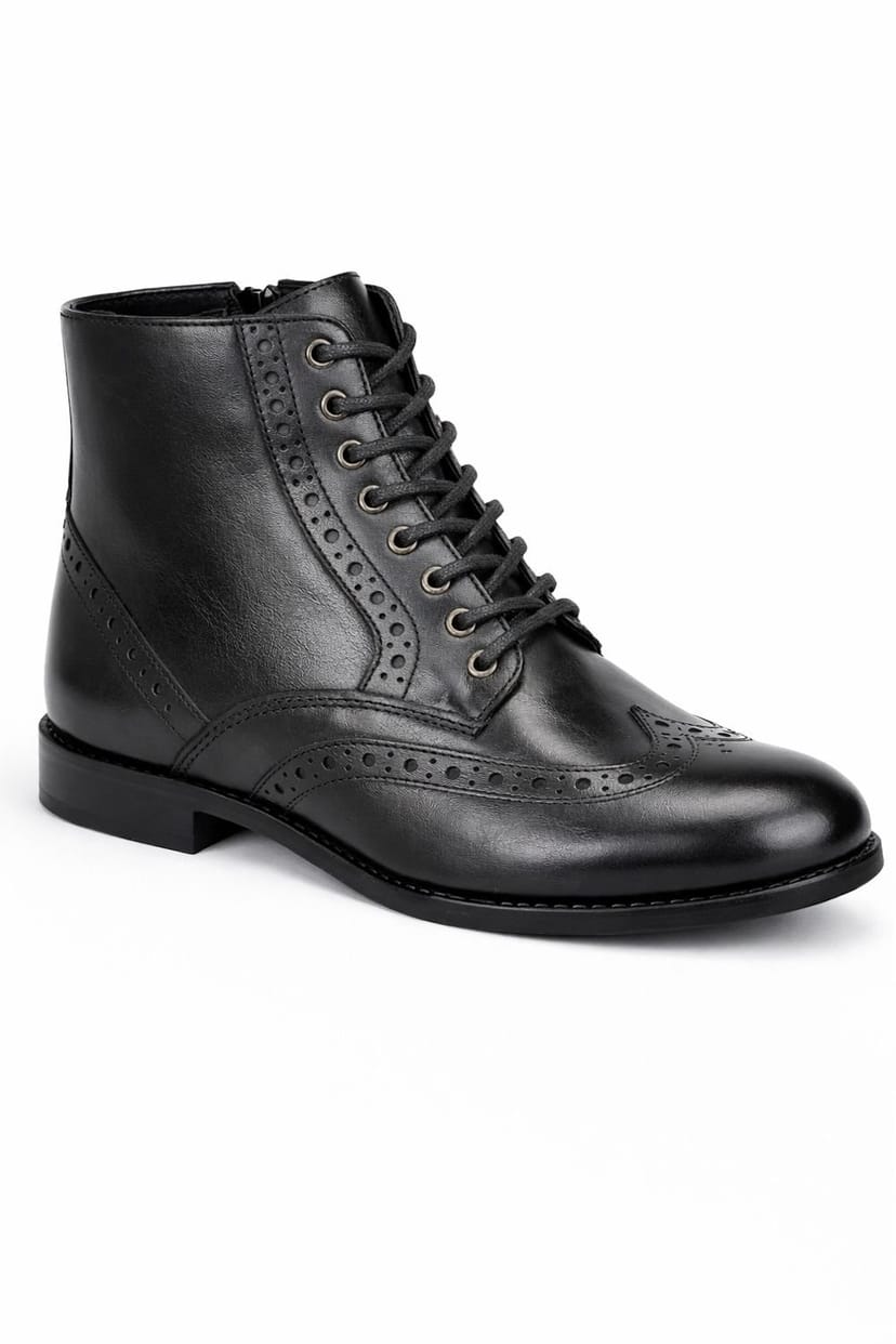 Spot On Spot On Women's Lace Up Ankle Boot with Brogue Detailing in Black - 1