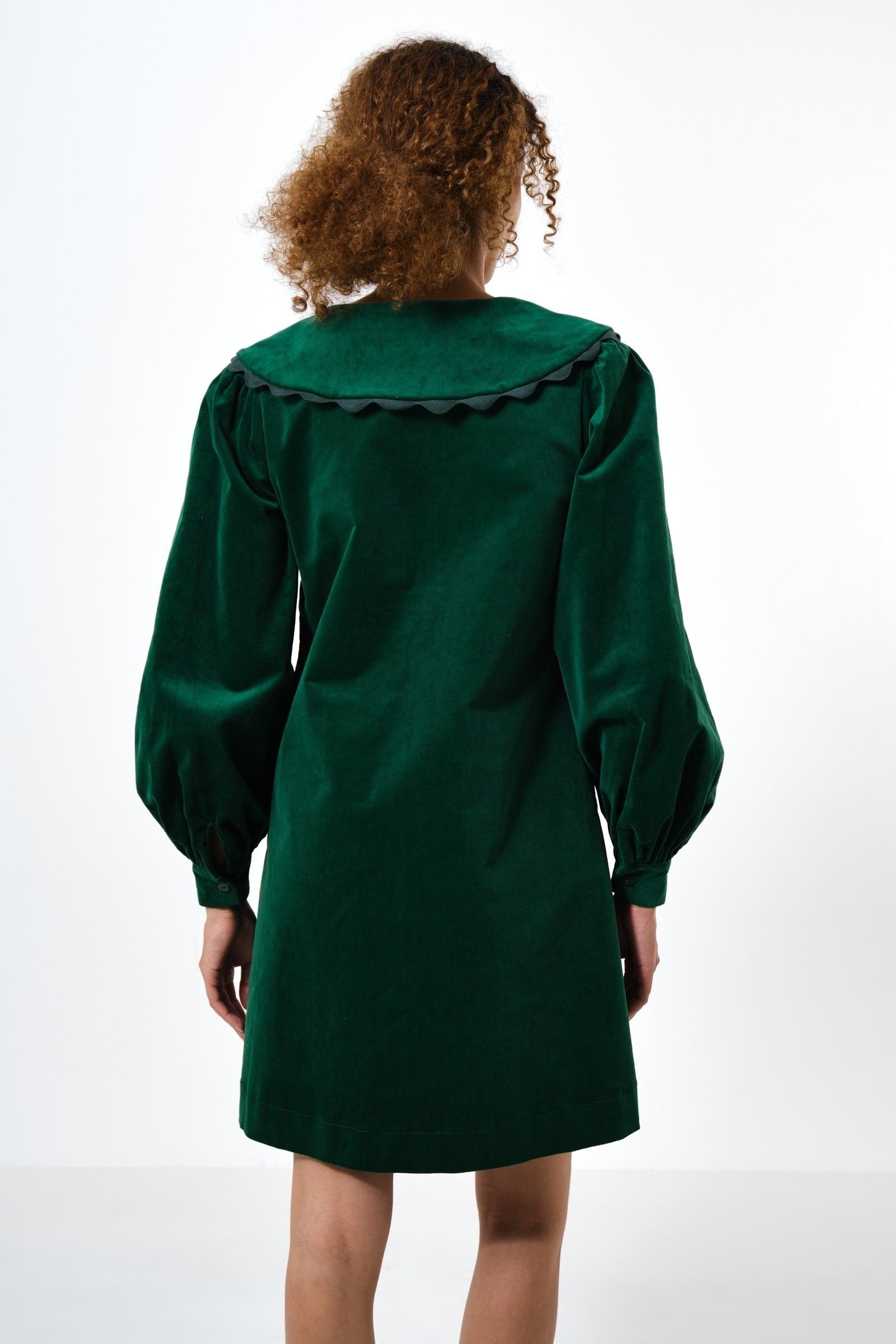 Louche Louche Women's Bonny Baby cord Long Sleeve Mini Dress - Dark Green - 2