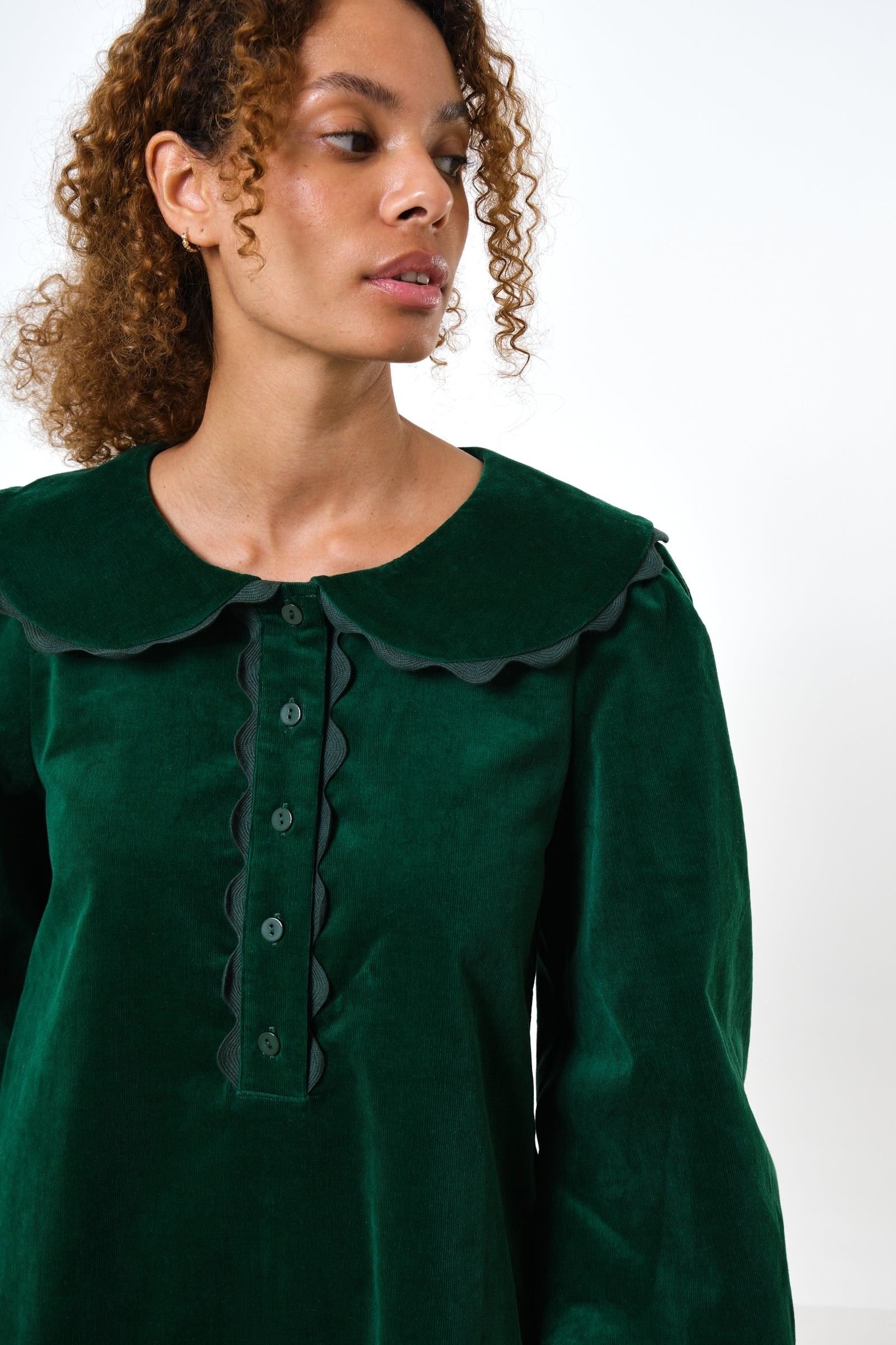 Louche Louche Women's Bonny Baby cord Long Sleeve Mini Dress - Dark Green - 3