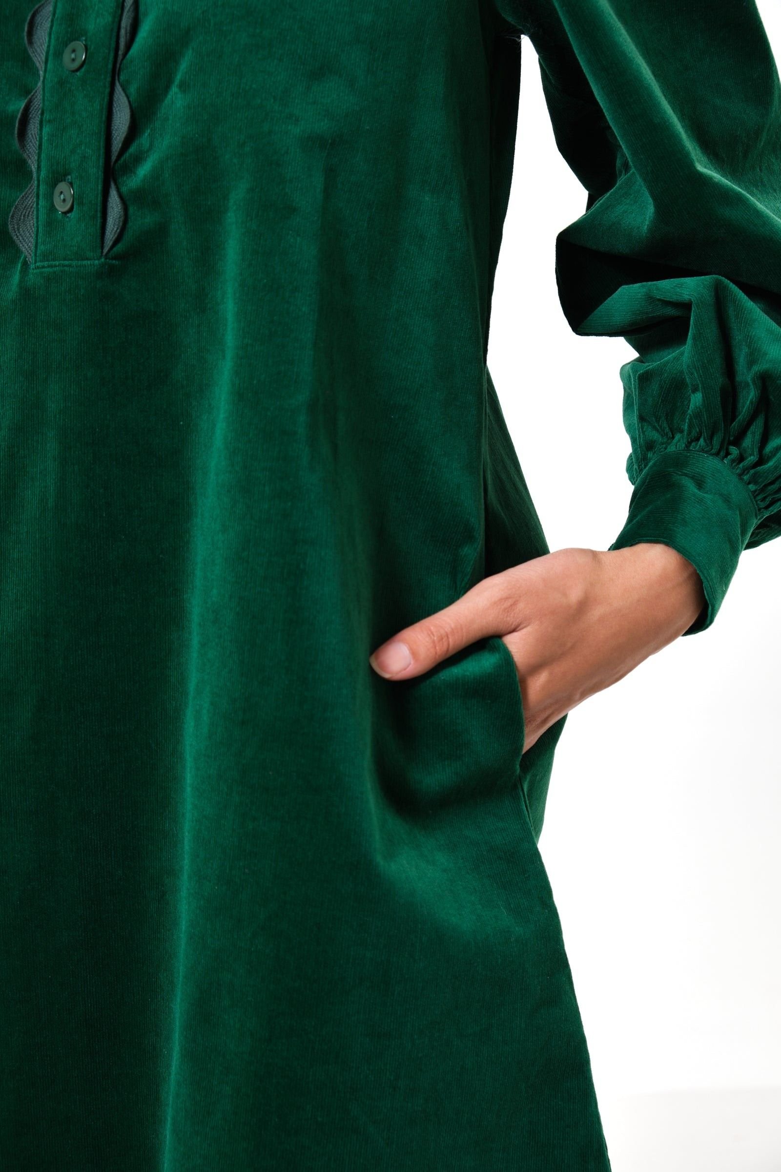 Louche Louche Women's Bonny Baby cord Long Sleeve Mini Dress - Dark Green - 4