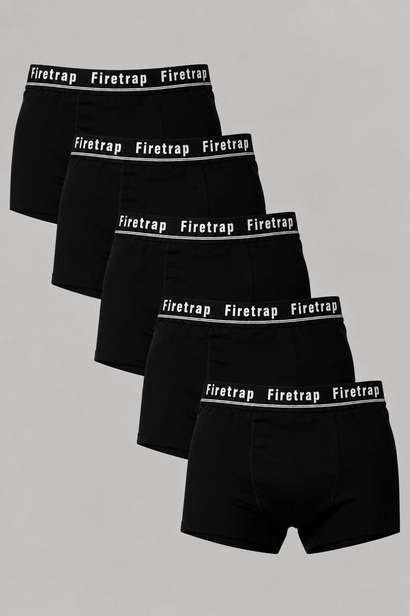 Firetrap Firetrap Men's 5 Pack Cotton Stretch Boxers with Logo Waistband in Black