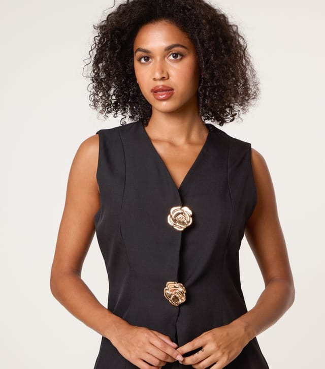 Blue Vanilla Women's Black Sleeveless Tailored Vest Blue Vanilla New Look - 3