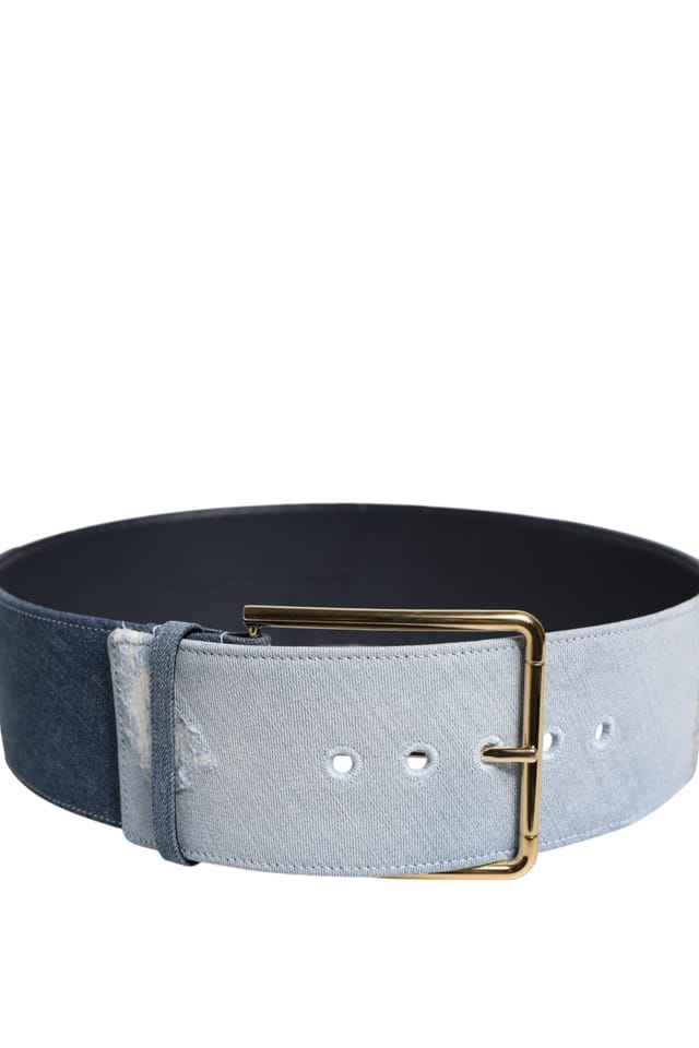 Dolce & Gabbana Dolce & Gabbana Women's Two Tone Denim Gold Metal Buckle Belt in Blue - 2