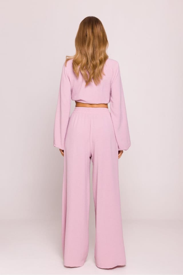 Love Lace Love Lace Women's Matte Crepe Wide Leg Trousers with Elastic in Pink - 2