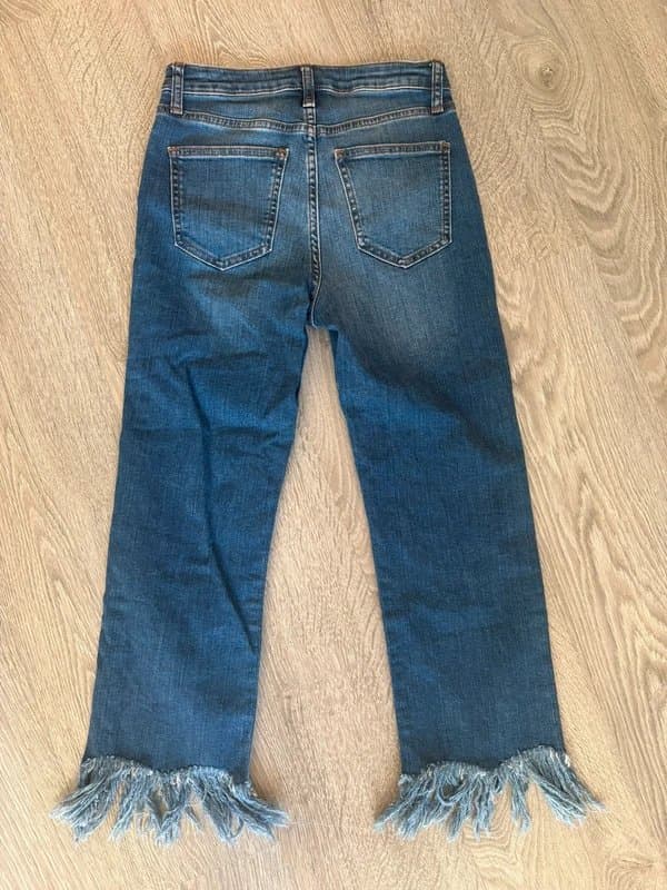 Topshop Topshop Moto Dree Cropped Fringe Hem Jeans W26 L30 Blue Mid Wash Festival Boho