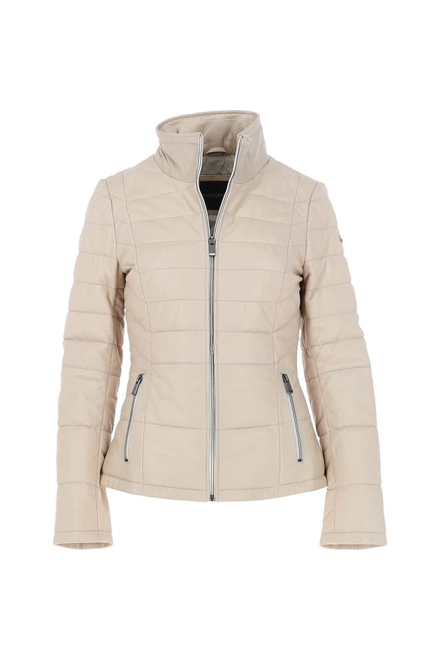 Monomoi Monomoi Women's 'Anita' Real Leather Stitch Detailing Jacket in Beige - 2