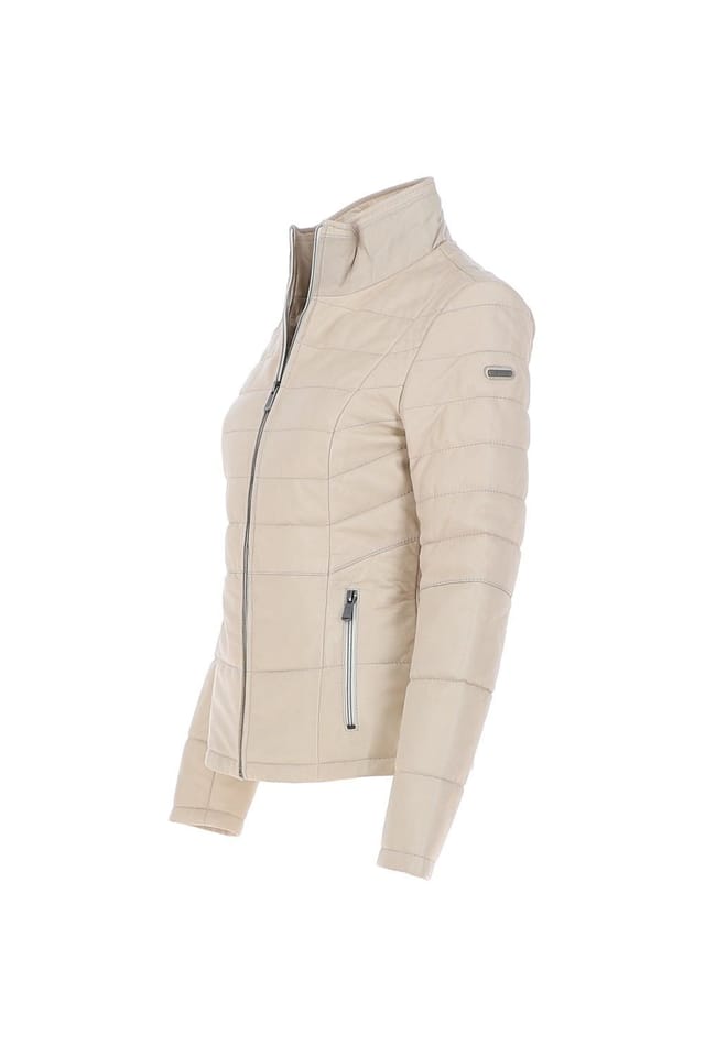 Monomoi Monomoi Women's 'Anita' Real Leather Stitch Detailing Jacket in Beige - 3