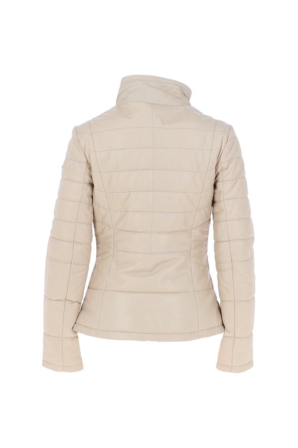 Monomoi Monomoi Women's 'Anita' Real Leather Stitch Detailing Jacket in Beige - 4
