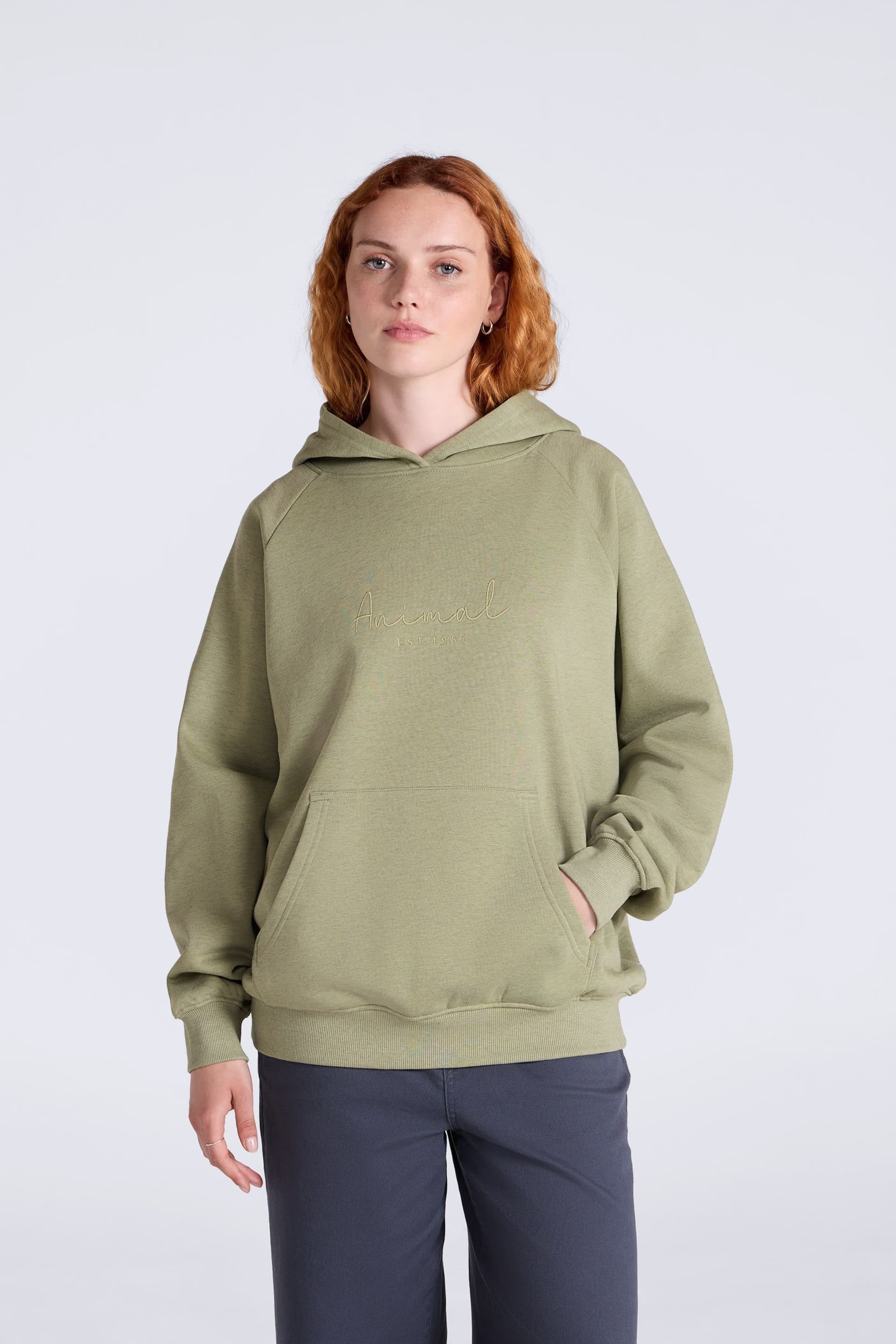Animal Animal Women's 'Kaya' Graphic Print Cotton Kangaroo Pocket Casual Pullover Hoodie in Green