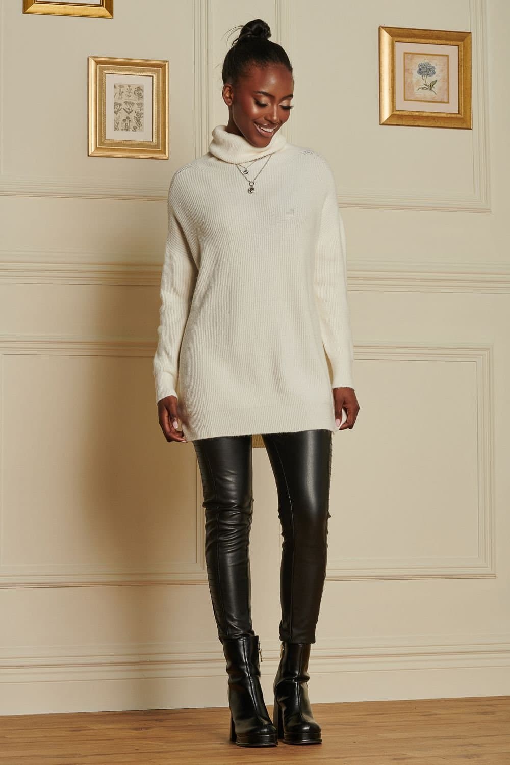 Jolie Moi Jolie Moi Cream Rib Knitted Roll Neck Jumper