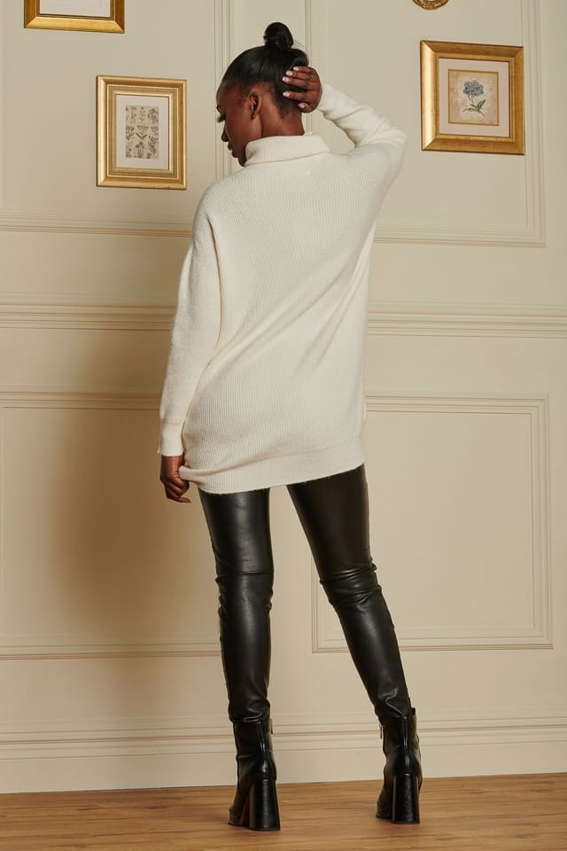Jolie Moi Jolie Moi Women's Rib Knitted Roll Neck Jumper in Cream - 2
