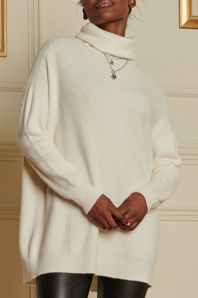 Jolie Moi Jolie Moi Women's Rib Knitted Roll Neck Jumper in Cream - 3
