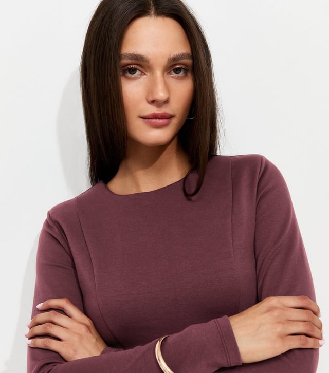 New Look Women's Dark Purple Cotton Rich Ponte Long Sleeve High Neck Mini Dress New Look - 2