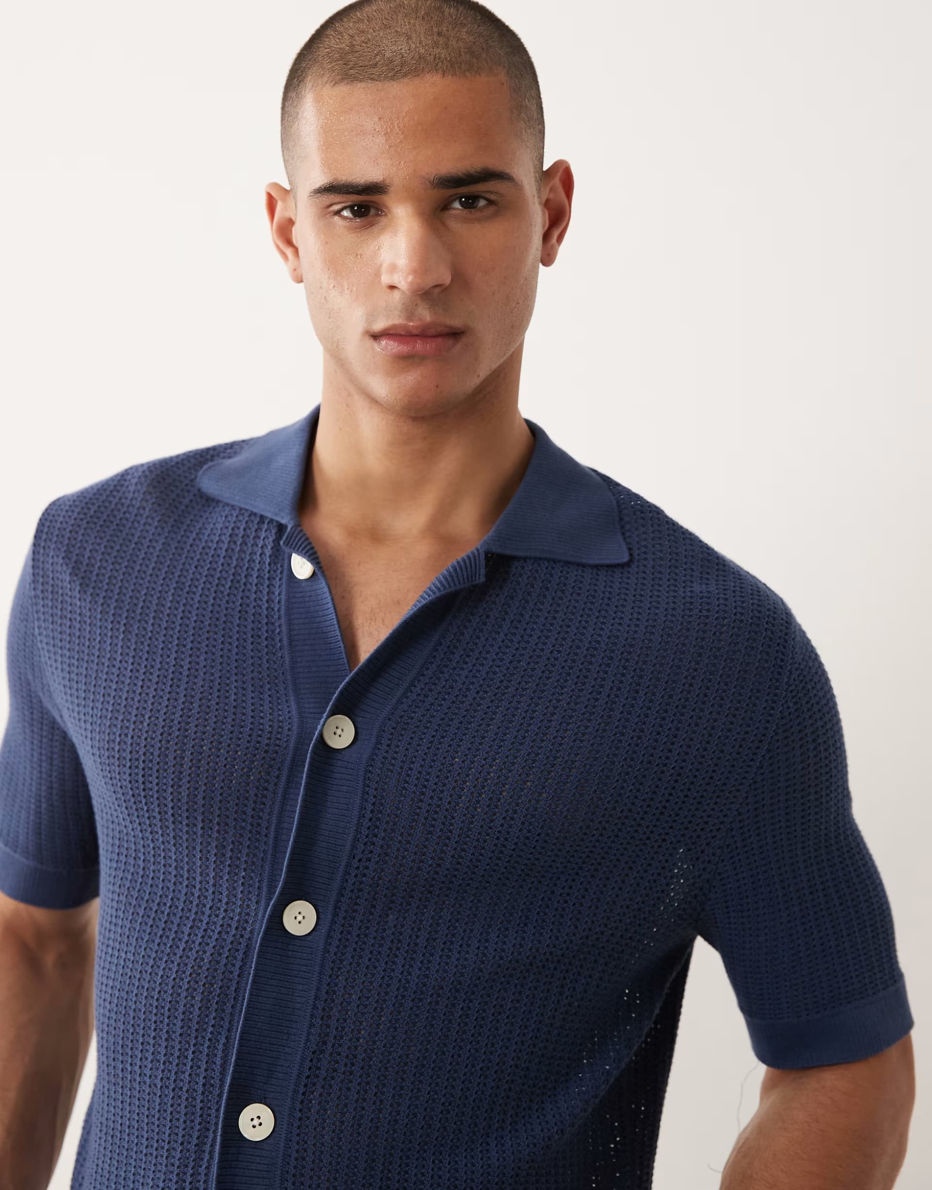 ASOS Selected knitted button cardigan in dark blue